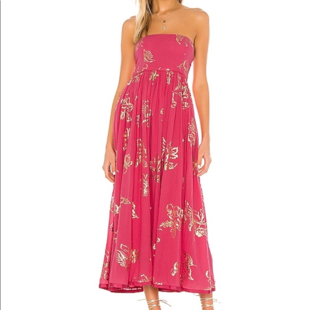 Free People Pink and Gold Baja Babe Midi Dress